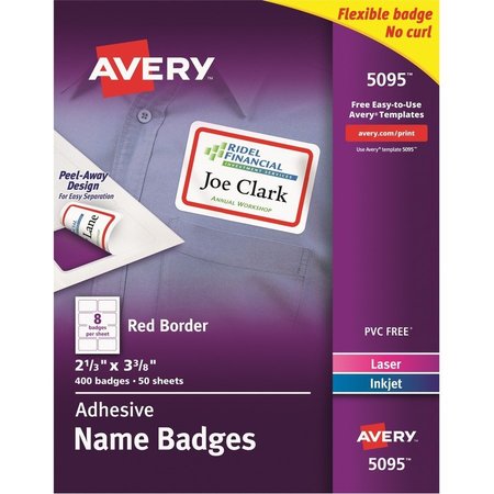 AVERY Badge, Adhesive, Rd Brdr, 100 400PK AVE5095